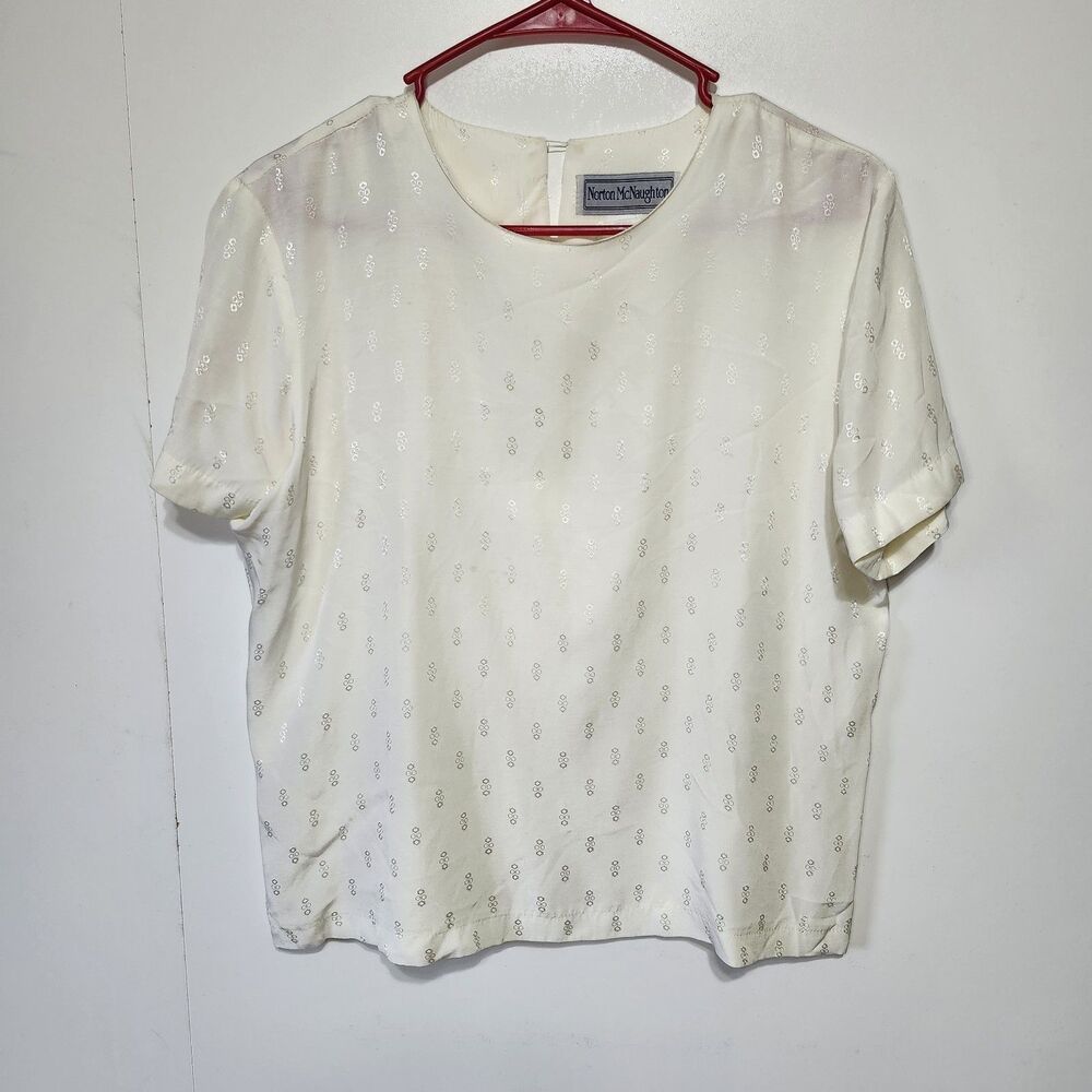 Norton McNaughton Vintage White Short Sleeve Eyelet Top Blouse Size 8 Posh